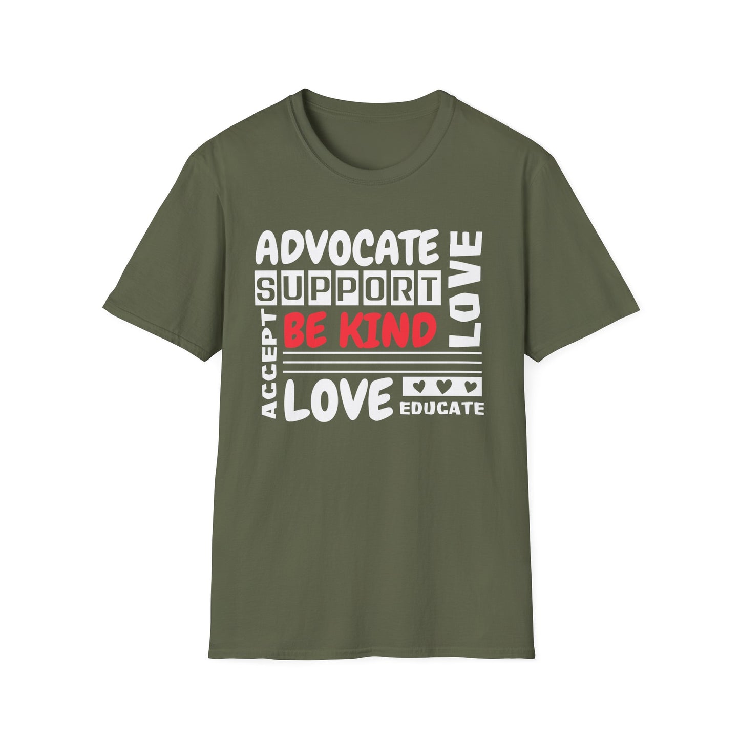 Be Kind, Advocate, Support, Accept, Love and Educate  Adult T-Shirt